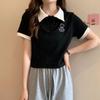 Женская летняя футболка с короткими рукавами и вырезом поло, тонкий короткий топ, тонкая внутренняя футболка ранней весны