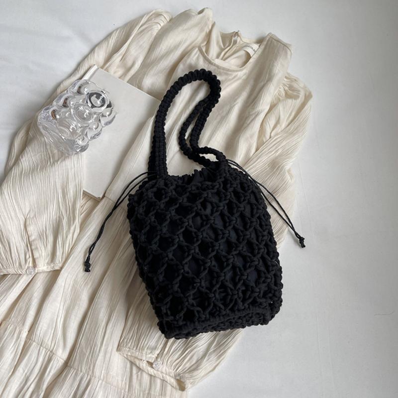 Летняя пляжная сумка для женщин, сетчатая веревочная вязаная сумка-ведро на плечо, сетчатые полые дорожные сумки-шопперы, женские модные сумки