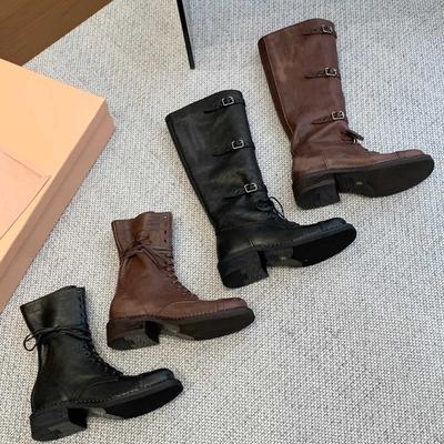 2025 новые ботинки Мартин с широким голенищем, модель для подиума, в стиле ретро, на шнуровке, ботинки-локомотивы, из полированной кожи, рыцарские ботинки