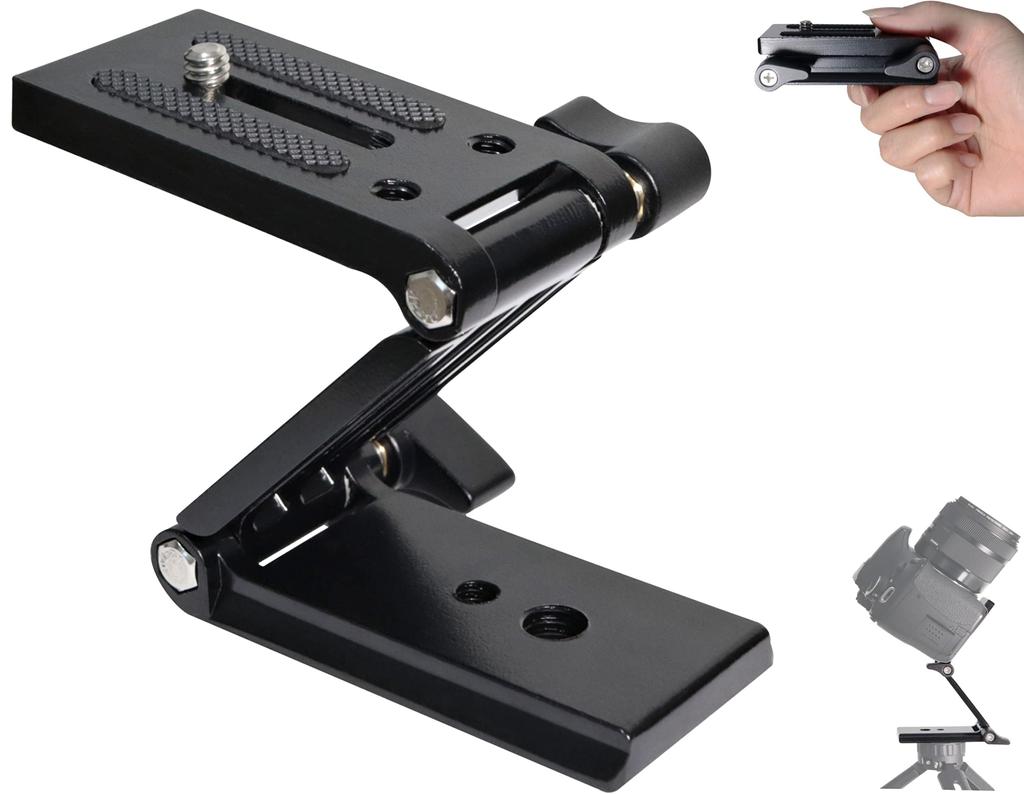 Tripod Head Adapter Photography Aid Inch Screw Foldable Portable Angle Change Tilt Stand Support Plate Slider Bracket Z Type Pan Head 1/4 (AL-THN)