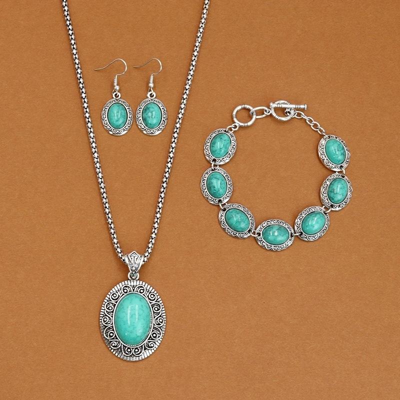 1 комплект ethnic-style сапфирового колье, серег и браслета Mizia для женщин, выполненный в ретро и уникальном стиле.