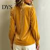 Button Down Shirts Fall Winter Women Velvet Shirt, Regular Fit Long Sleeve Office Work Top Top, Soft Solid Color Lapel Collar Blouse for Lady