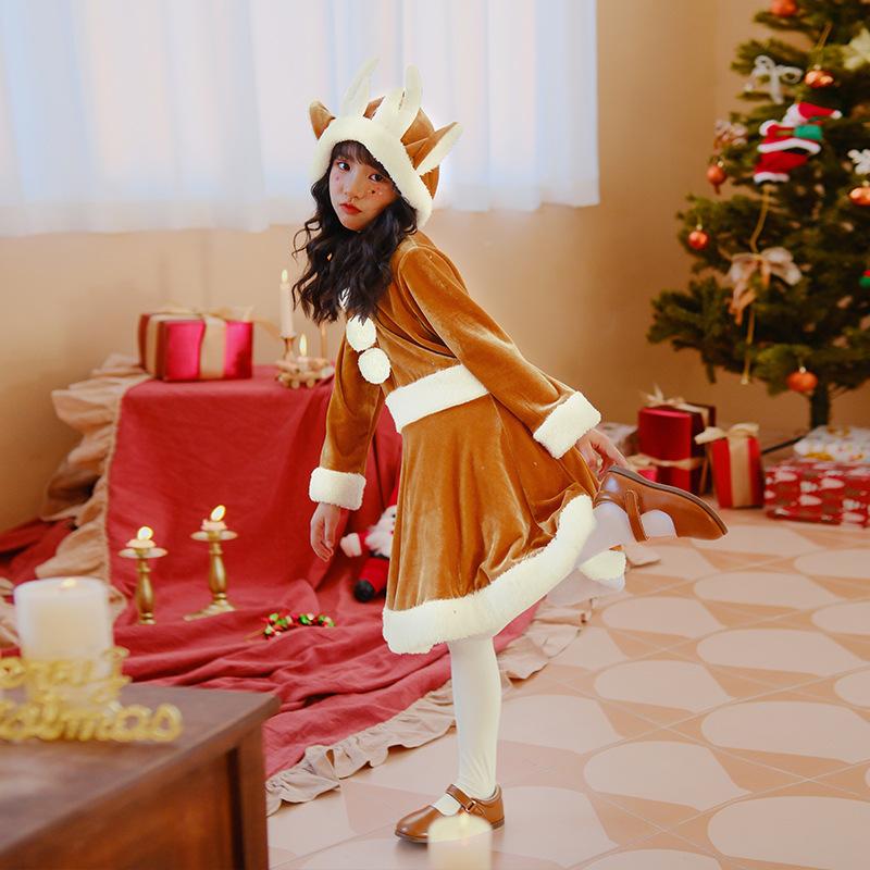 Japanese version of Christmas children's clothing: reindeer dress, skirt, kindergarten outfit for girls, baby Santa Claus long-sleeved dress