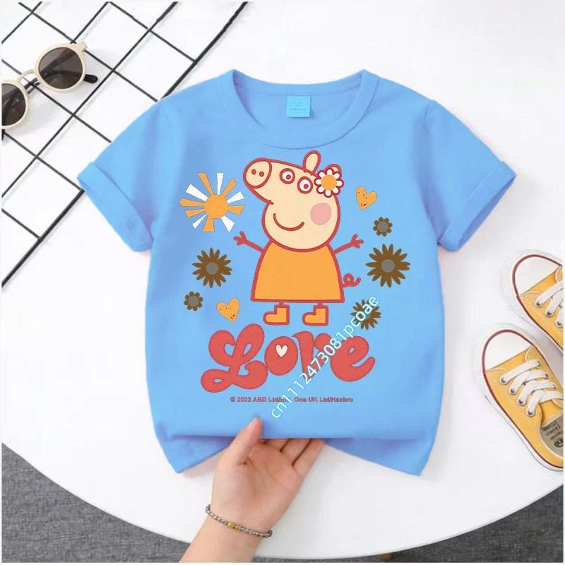 Peppa Pig 2025-26 Summer Cartoon Graphic 100% Cotton Print Hasbro Brand Children and Unisex T-shirt Breathable Casual Loose Y2k.