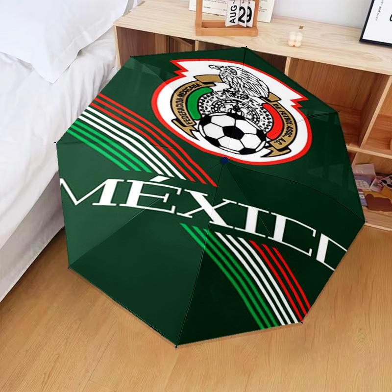 1PC Mexico Football Team Emblem Printed Umbrella Folding umbrella, automatic umbrella 8-Frame for Travel, camping Fan gifts Christmas Gifts