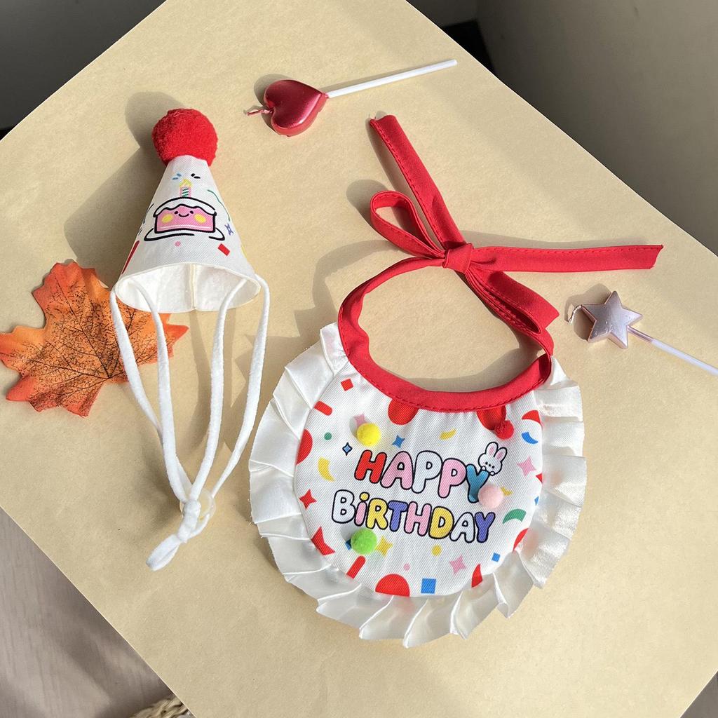 Cat & Dog Birthday Party Costume: Cute Japanese Scarf, Hat, & Bib Set