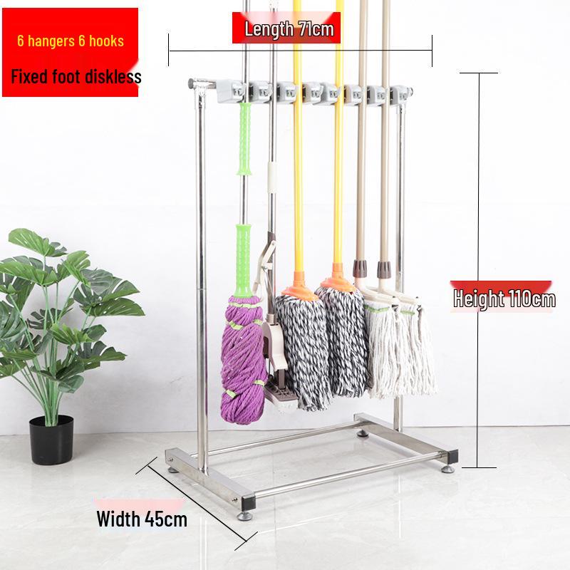 Stainless Steel Floor-standing Mop and Broom Rack with Balcony Storage