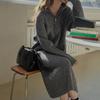 Solid Color Turtleneck Zipper Pullover Sweater Women's Autumn and Winter Knee Long Dress Women's High-end Temperament