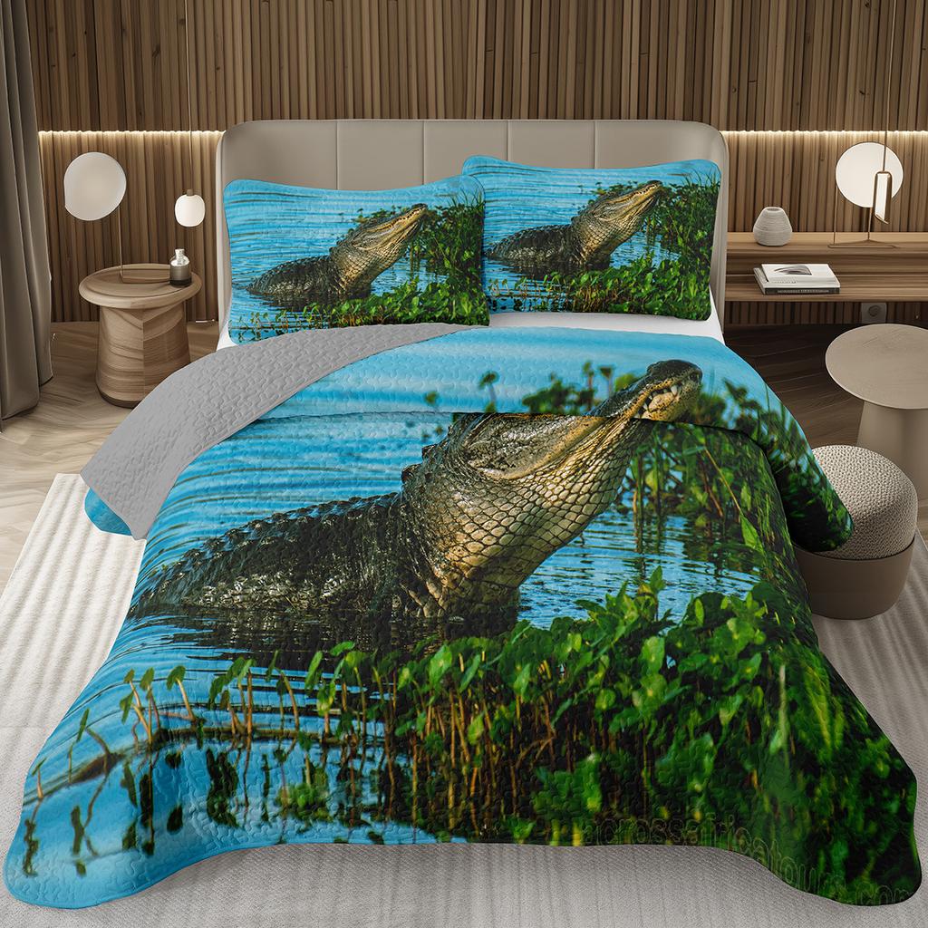 Подростковый крокодиловый плед с узором аллигатора, стеганый комплект постельного белья размера фулл/квин с дикими животными для детей, мальчиков, девочек