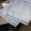 Джинсовые брюки клеш с высокой талией и манжетами, корейский стиль, с кружевным поясом