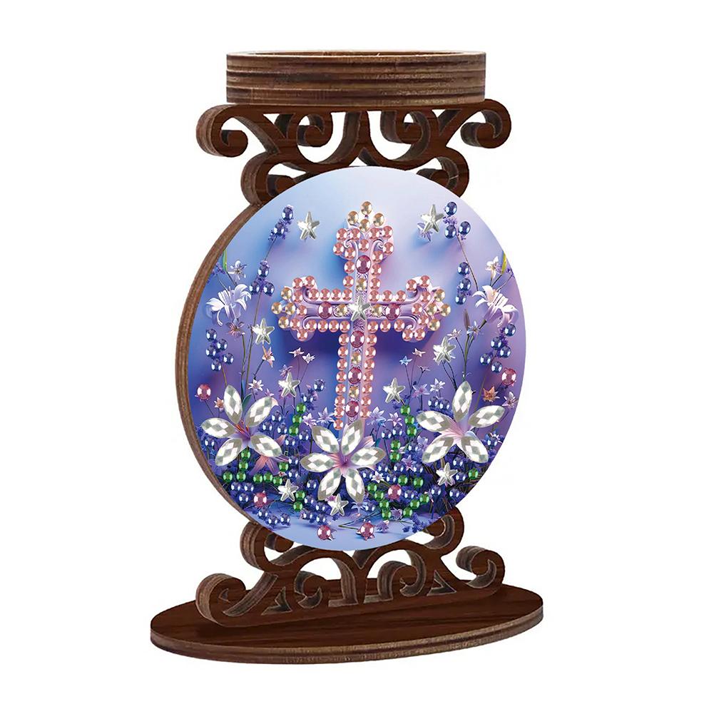 Wooden Desktop 5D DIY Diamond Painting Art Candle Holder Diamond Painting Desktop Tea Light Candle Holder Unique Artistic Gift