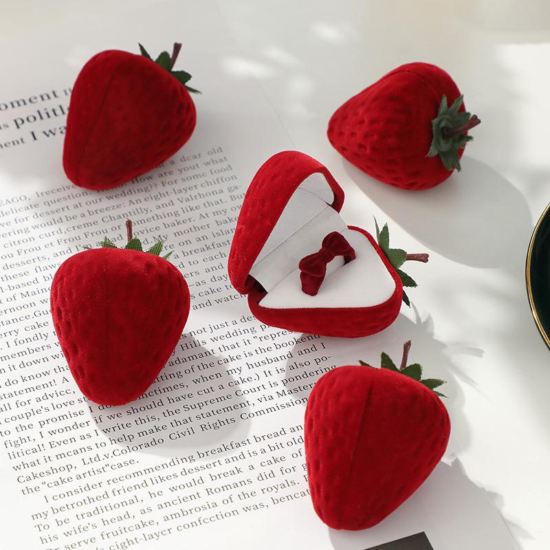 Strawberry Ring Box Cute Flocked Jewelry Gift Case for Kids