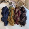 Vintage Cotton and Linen Scarf for Women Autumn and Winter Printed Thin Pleated Scarf Silk Scarf
