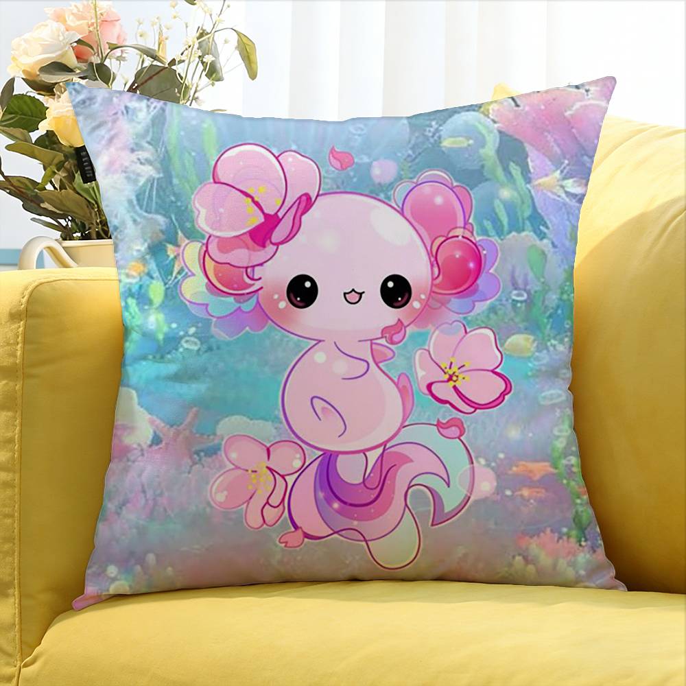 Cartoon cute pink Axolotl Various Sizes Square Pillow Case For Car Home Bedchamber Decor