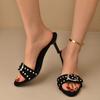 Fashion Black Punk Pointed Toe High Heel Mules Slippers Women Fashion Bukle Decor Thin Heels Sandals Woman Pu Leather Slip On Party Shoe