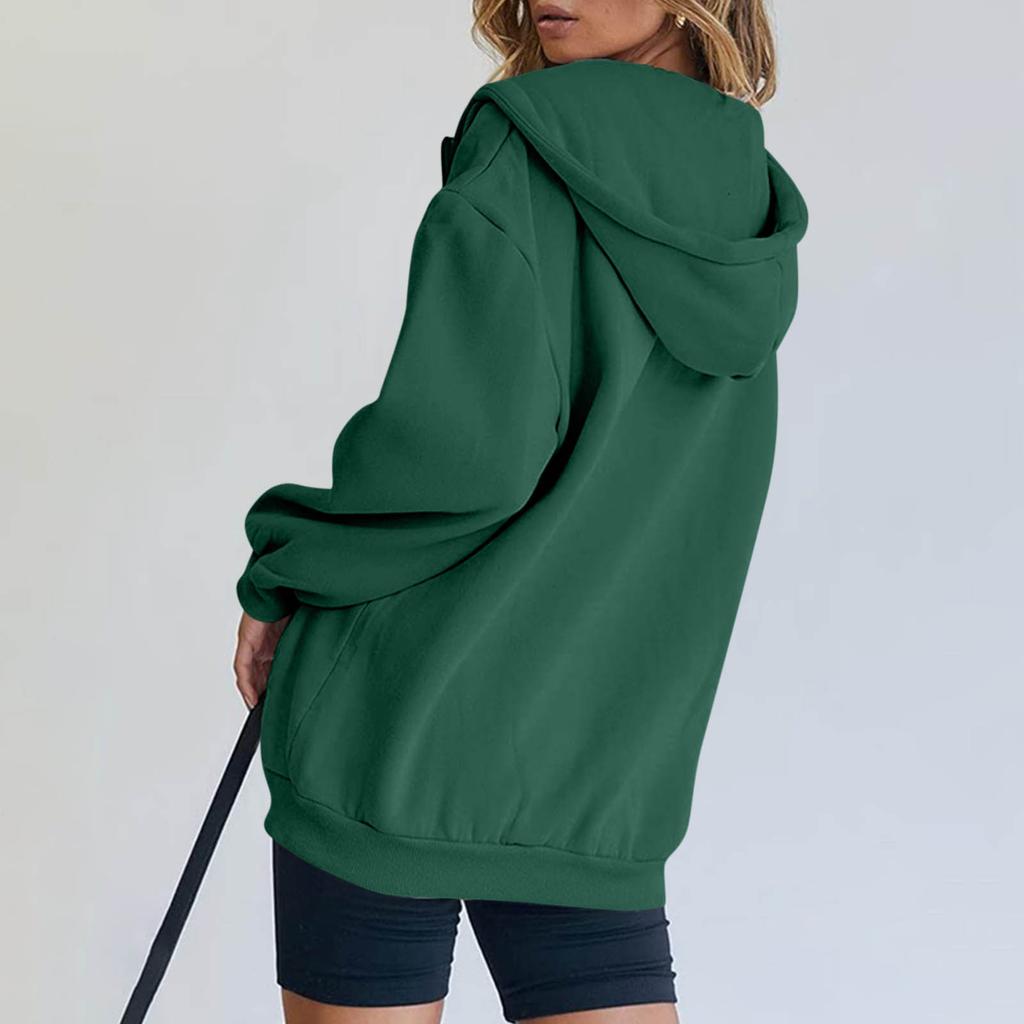 Women's Casual Fashion Solid Color Long Sleeved Zippered Hooded Sweatshirt