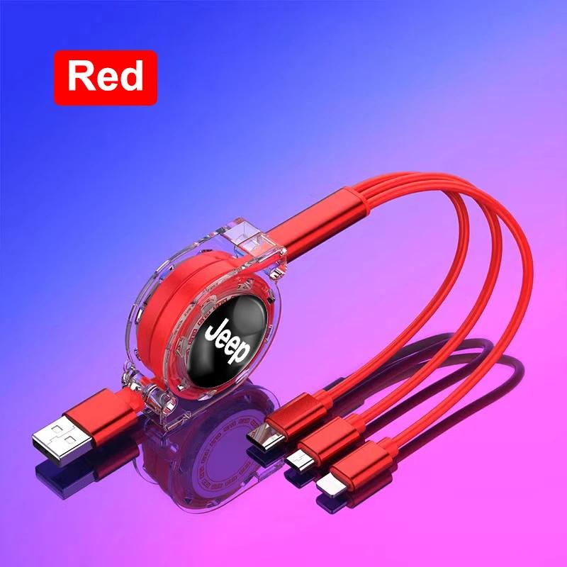 For Jeep Car Retractable Data Cable 3 In 1 Fast Charging Charger Cable For Jeep Renegade Wagoneer Avenger Recon Wrangler JK G