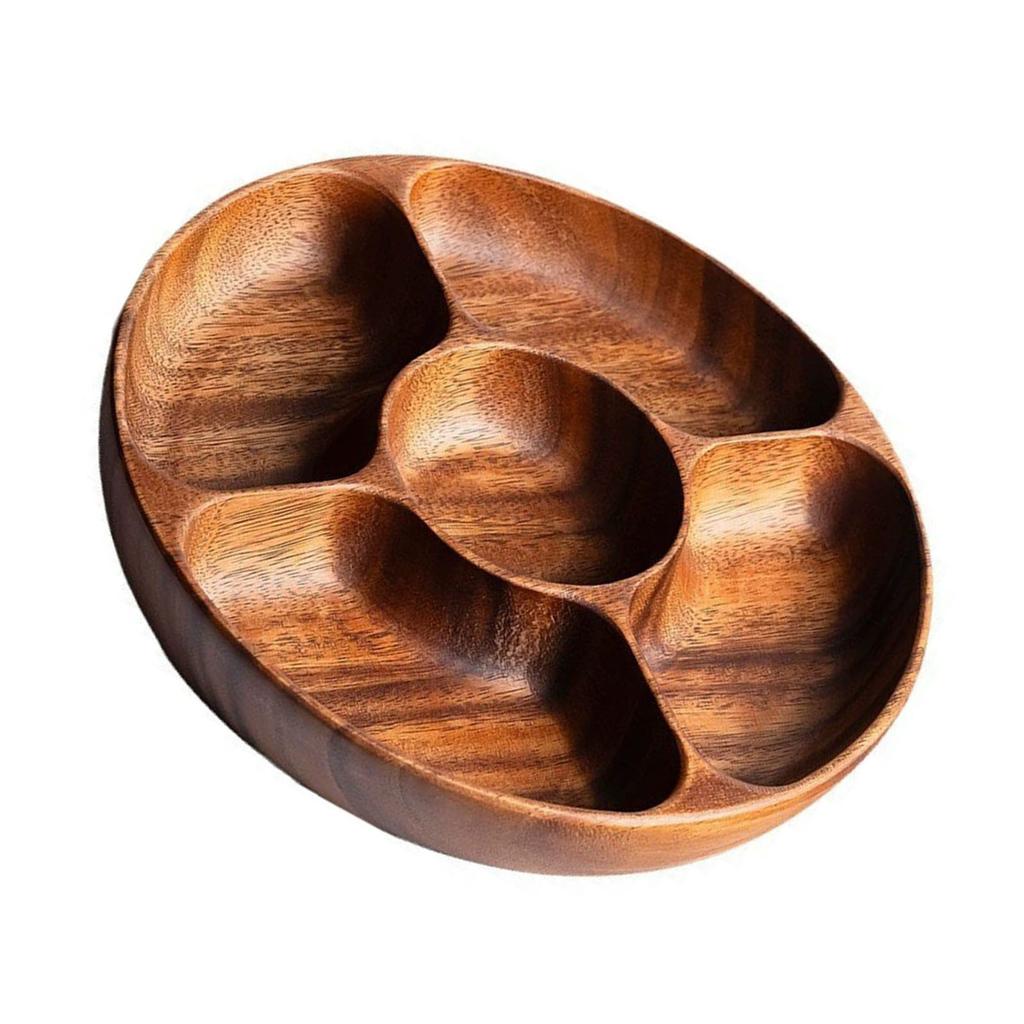 Round Divided Servings Tray Wood Nut Holder Serving Dishes Dried Fruit Tray Appetizers Tray Dish Platters Easy To Clean