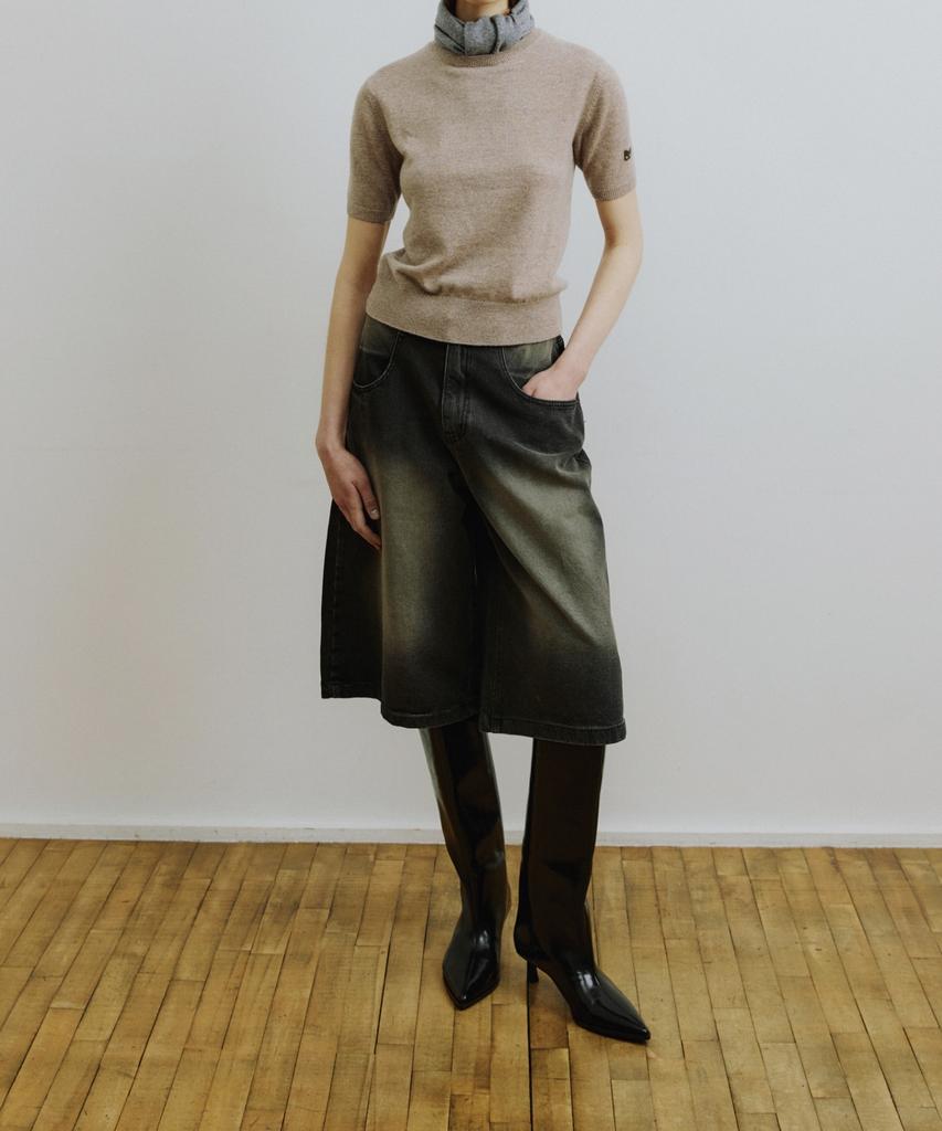 MOLLIOLLI Washed Knee-Length Denim Cotton Dark Grey Pants
