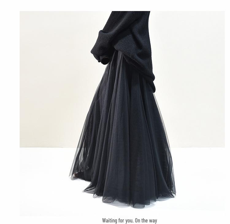 Женская летняя сетчатая марлевая юбка А-силуэта - Сказочный стиль, Широкий подол, Средняя длина, Стройнящая, Подчеркивающая темперамент