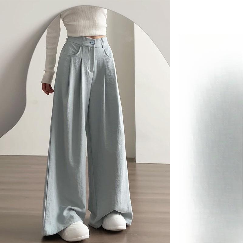 Белые брюки широкие женские летние новые с высокой посадкой свободные прямые брюки костюмные