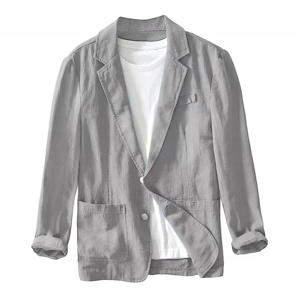 Мужской повседневный костюм, однослойная куртка, однотонный хлопок, лен, повседневный модный мужской топ