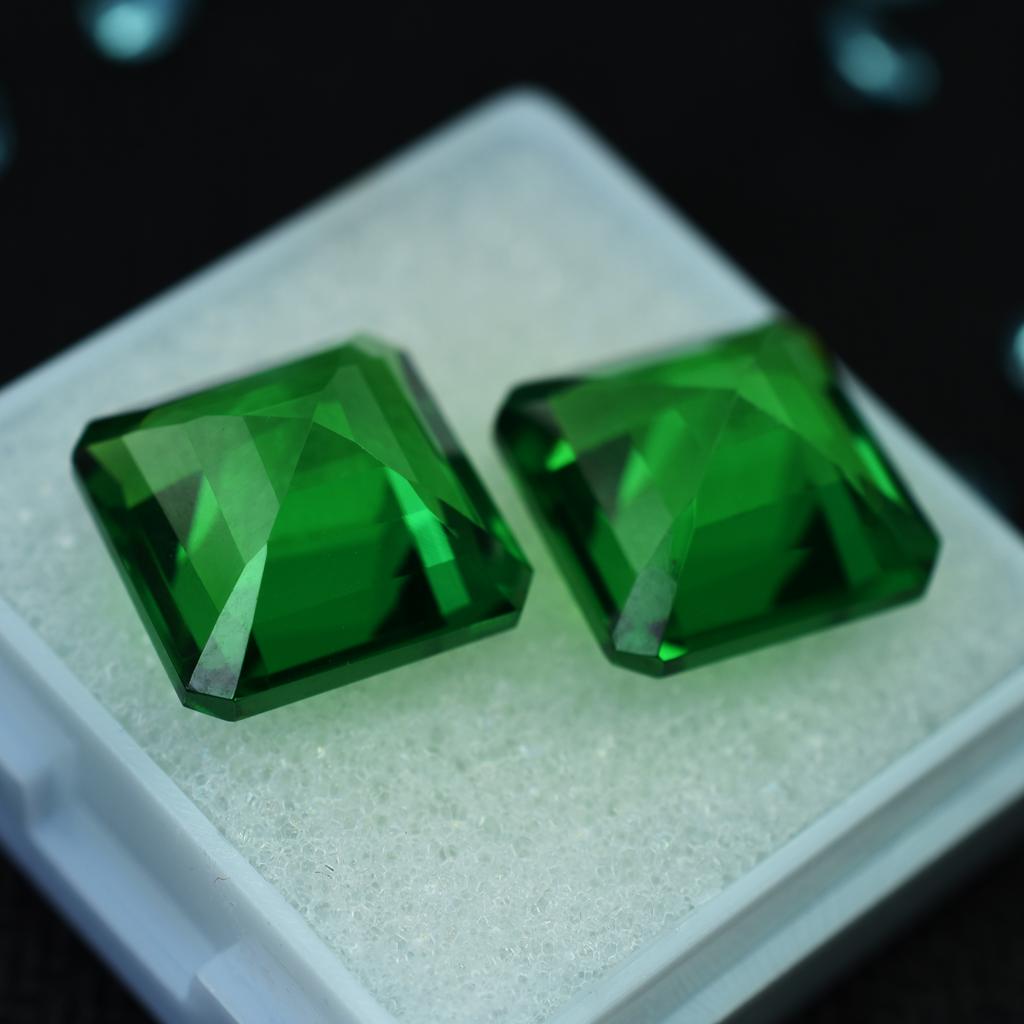 Natural Tsavorite Green Garnet Square Cut 20.00 Ct Pair Gemstones