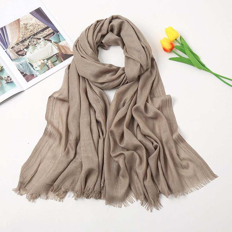 Solid Color Linen Scarf for Women Spring and Summer New Cotton Candy Monochrome Warm Gauze Scarf Travel Sunscreen Shawl