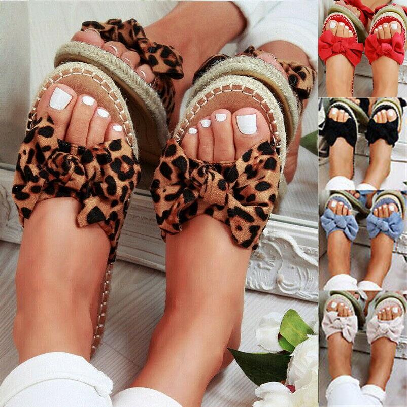 Stylish Women Slip On Sandals Bow Flat Mule Summer Espadrille Shoes For Ladies