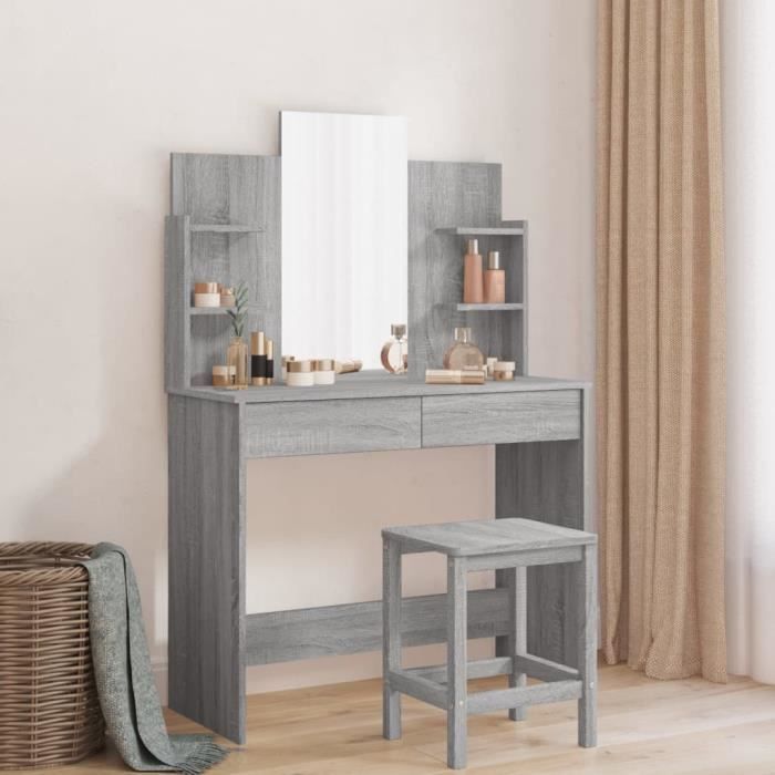 Dressing Table with Mirror Sonoma Grey 96x39x142 Cm