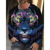 Design Trendy Men's Animal 3D Digital Printed Men's Round Neck Long Sleeved T-shirt Casual American T-shirt