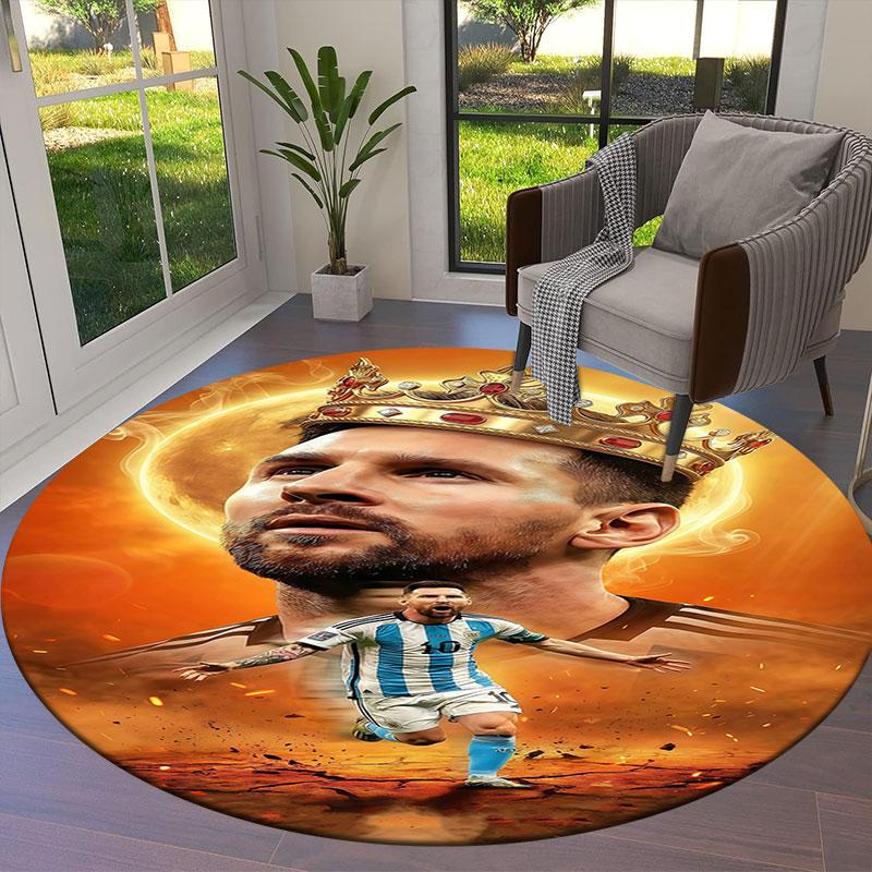 Lionel Messi Round Area Rug,Carpet Rug for Living Room Bedroom Sofa Playroom Decor,Non-slip Floor Mat