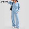 JPNTKY Женский модный повседневный костюм с длинными рукавами и V-образным вырезом, состоящий из брюк и брюк