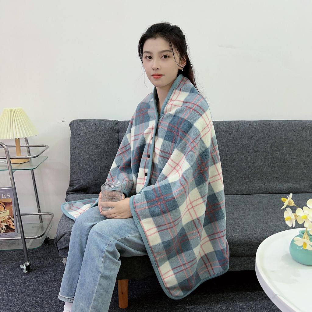 New Fall/Winter Blue Check Shoulder Wrap: Multifunctional, Extra Thick, Warm Shawl, Blanket, and Nap Cape.