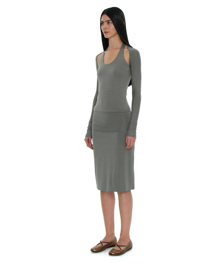 Partimento Woman Pwc Folding Waist Jersey Midi Skirt_Khaki