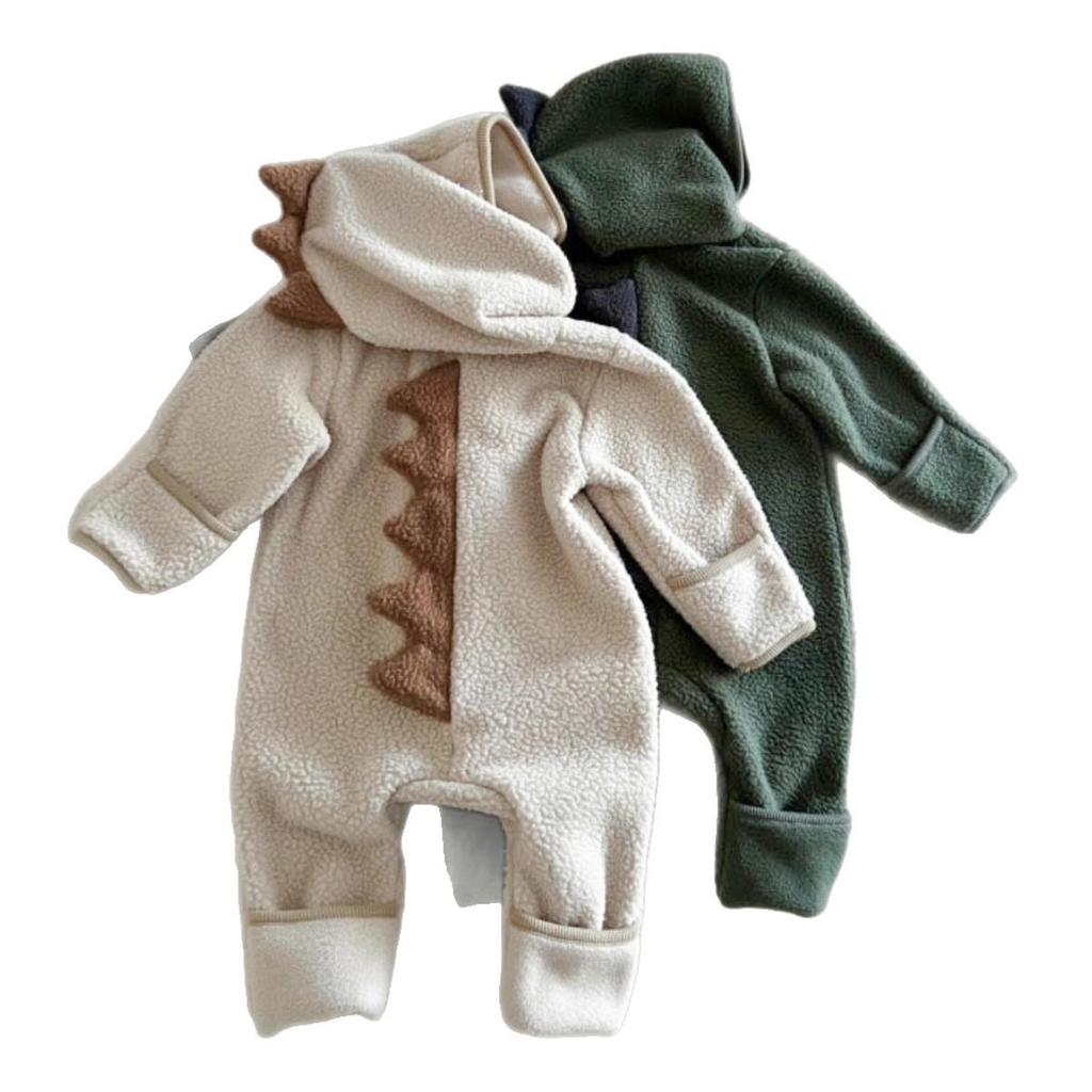 Двусторонний флисовый комбинезон с капюшоном и ветрозащитными манжетами для малыша с динозавром