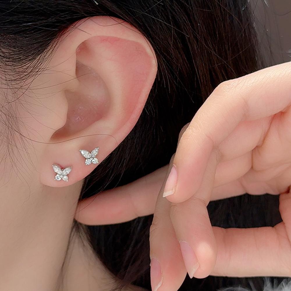 Marquise and Round Moissanite 925 Sterling Silver Rhodium Plated D Color VVS Butterfly Stud Earrings Private Label