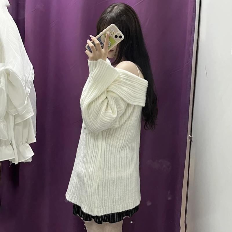 Свитер с открытыми плечами для женщин, осень-зима, свободный, с длинным рукавом, вязаный, женский, уличный, повседневный, большой, топ, пэчворк, свитера для поездок на работу, женские