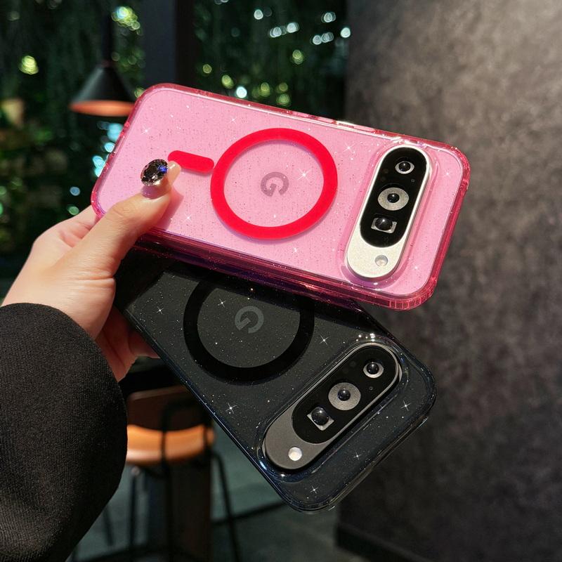Блестящий прозрачный магнитный чехол с беспроводной зарядкой для Google Pixel 9 Pro XL 8 Pro 8A TPU мягкий край противоударный прозрачный чехол для ПК-телефона