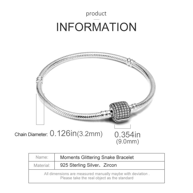Модный тренд 925 Серебряная змея цепочка застежка браслет шарм подходит оригинальный кулон из бисера DIY изготовление ювелирных изделий для женщин подарок на день рождения