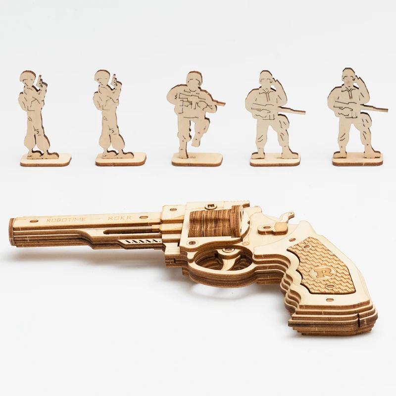 Деревянная 3D-головоломка Robotime с резинками, игрушечным пистолетом Justice Guard Corsac M60 для подростков, забавная игрушка для игр на открытом воздухе, шутер, подарок LQ401