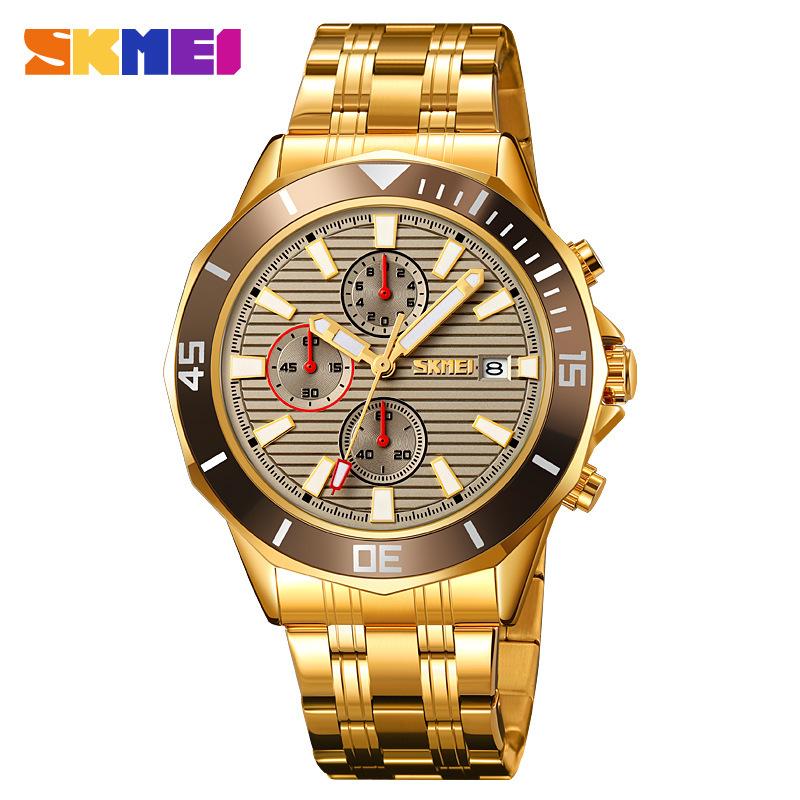 Новые часы Time Beauty Three Eyes Dial Chronograph Calendar Quartz Watch Men's Steel Belt Business Watch Waterproof Watch Men's Watch