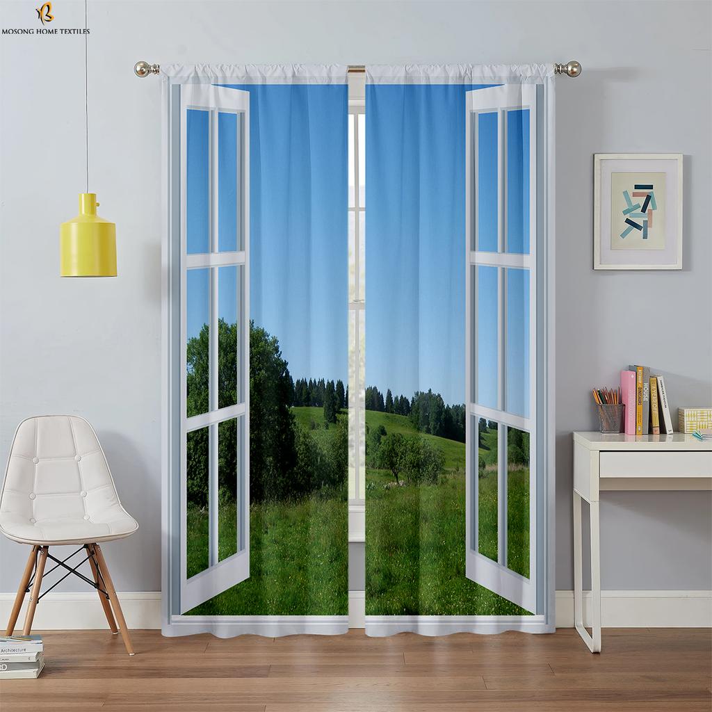 3D-печатные шторы с морским пейзажем за окном 100% полиэфирное волокно спальня гостиная кабинет декоративные шторы
