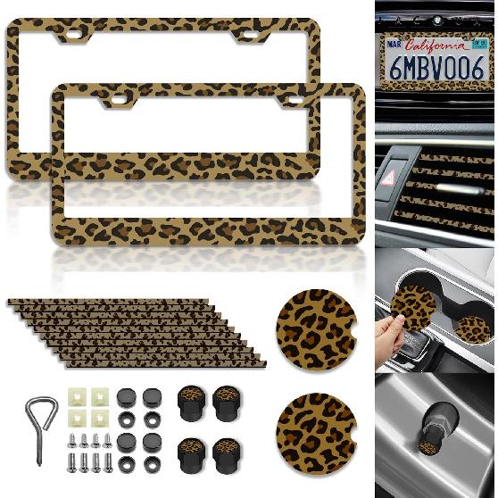Cow Print License Plate 18 Pcs car Accessories Cow Print License Plate Cover Car Tag Frames for Women or Men Compatible All Vehicle License Plate Tag