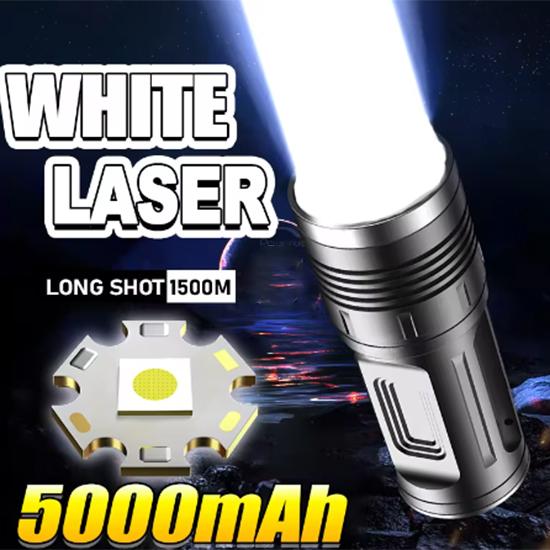 Портативный фонарик с дальним выстрелом 1500 м, встроенный аккумулятор 5000 мАч, фонарик с возможностью масштабирования, водонепроницаемый перезаряжаемый фонарь