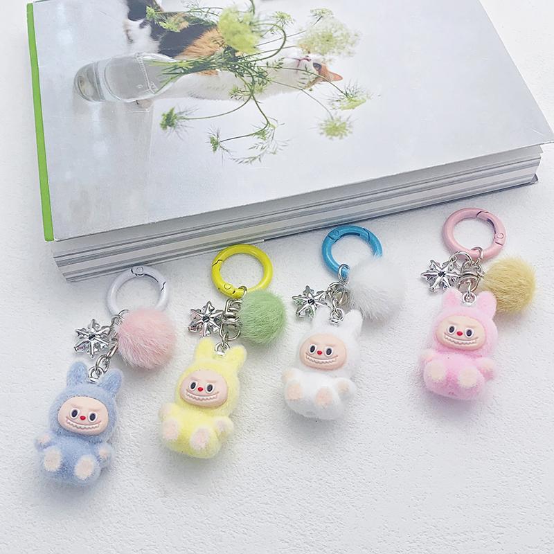 Милый Модный Брелок Лабубу с Флокированием Мультяшный Кавайный Брелок-Подвеска Изысканные Аксессуары для Украшения Рюкзака Подарки