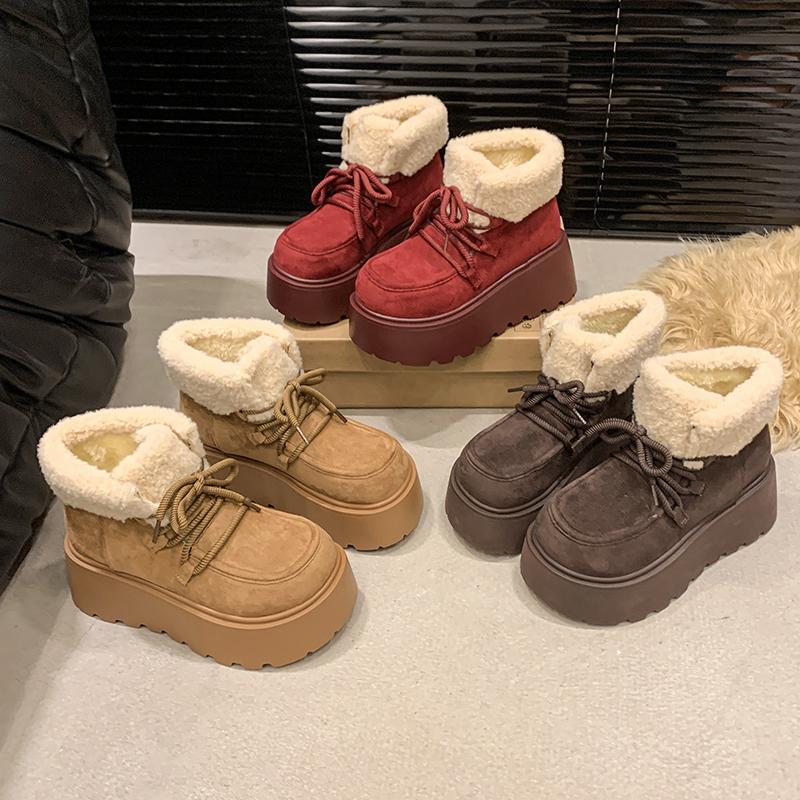 Ботинки женские замшевые на меховой платформе, зимние ботинки на плоской подошве, теплые плюшевые хлопковые туфли, повседневные кроссовки, зима 2025, тренд, женские ботинки на шнуровке