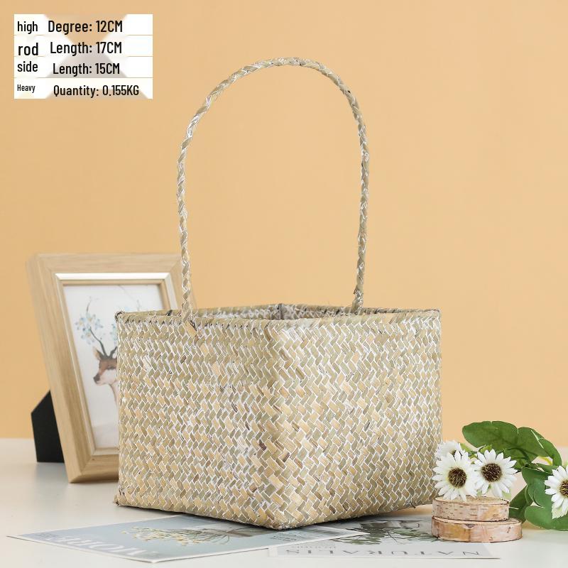 Handheld Flower Basket for Fresh & Dried Flowers, Woven with Willow, Rattan & Straw - Perfect for Flower Arrangement or Picnic