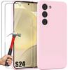 Silicone Case - Booling - for Samsung Galaxy S24 - Matte Light Pink - Shockproof - 2 Tempered Glass