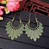 TopHanqi Bohemian Ethnic Bronze Green Leaf Tassel Drop Hanging Earrings Women Statement Gypsy Zircon Earring Femmes Pendientes